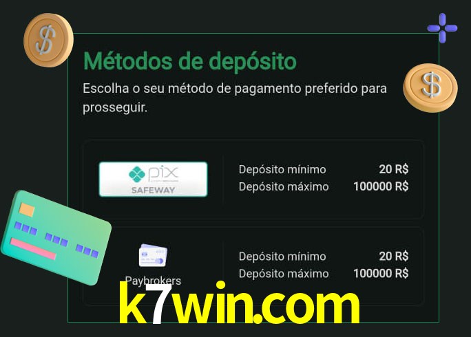 O cassino k7win.com oferece uma grande variedade de métodos de pagamento
